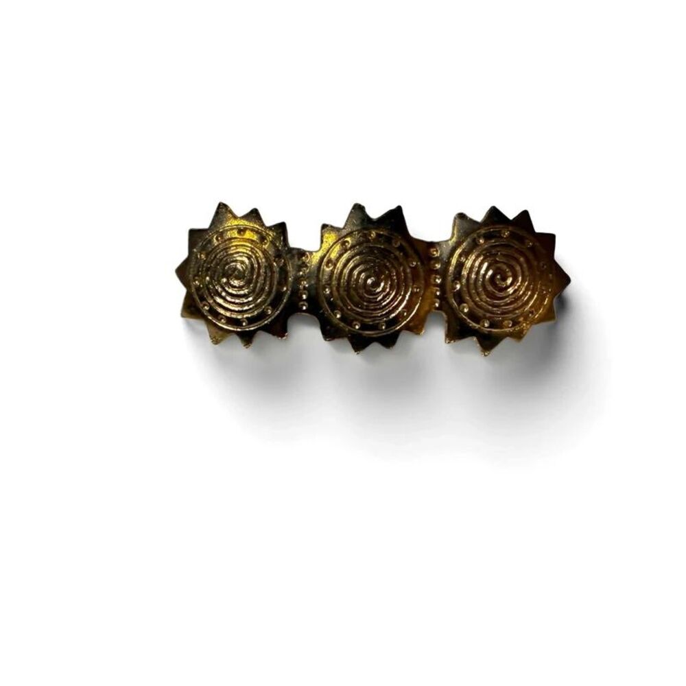 Boho Y2K Vintage Gold Triple Sunburst Celestial Spiral Hair Barrette Clip